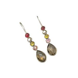 Sterling Silver Dangles Earrings Colorful Open Back Bezel Set Pastel Gemstones